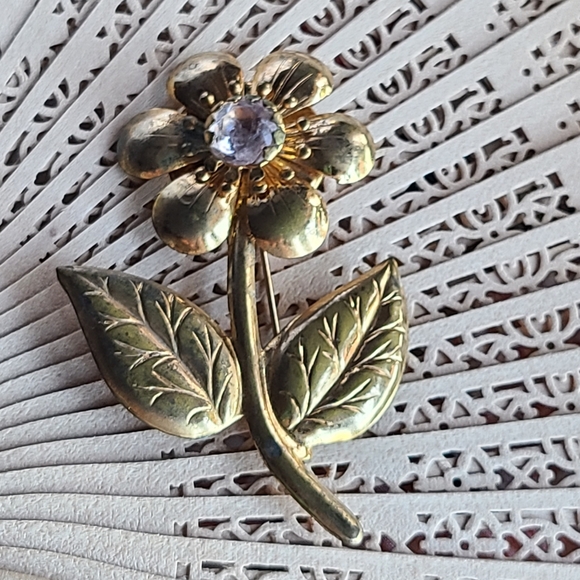Antique Gold and Silver Floral Brooch - Picture 5 of 8